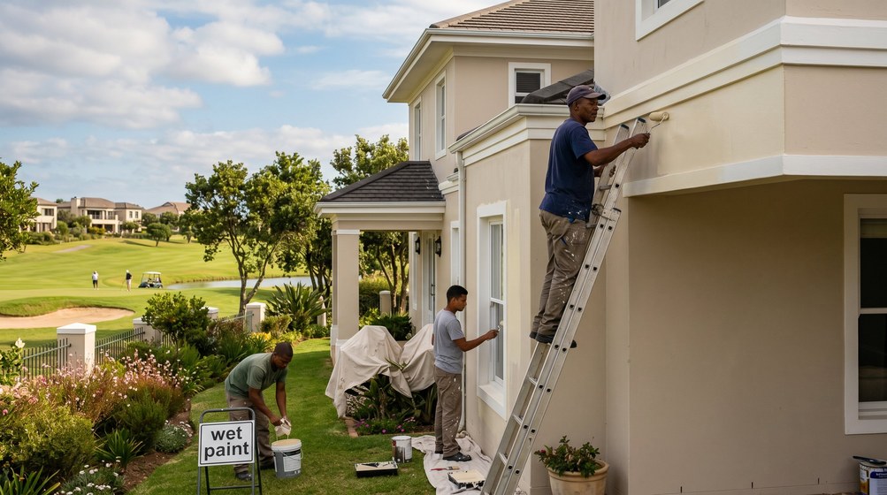 Professional estate painters painting a luxury golf estate home in Clifton