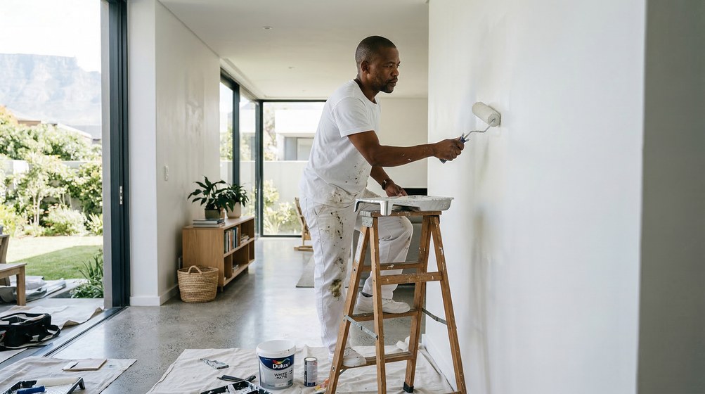 Professional interior painter in Clifton painting walls with a roller