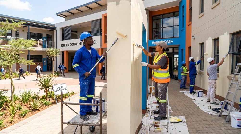 Professional school painting team painting a community school in Clifton